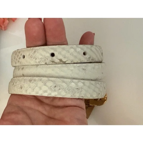 Anna Pellissari Size L Gold Tone Buckle Beige Gray Animal Print Leather Belt NWT - Picture 8 of 16